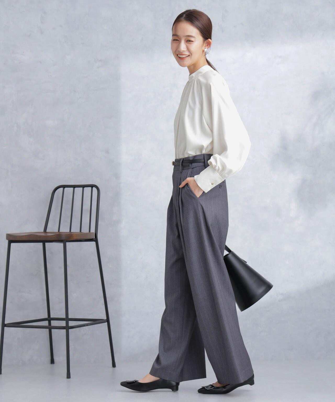 モダールピーチスタンドギャザーブラウス 6694120301