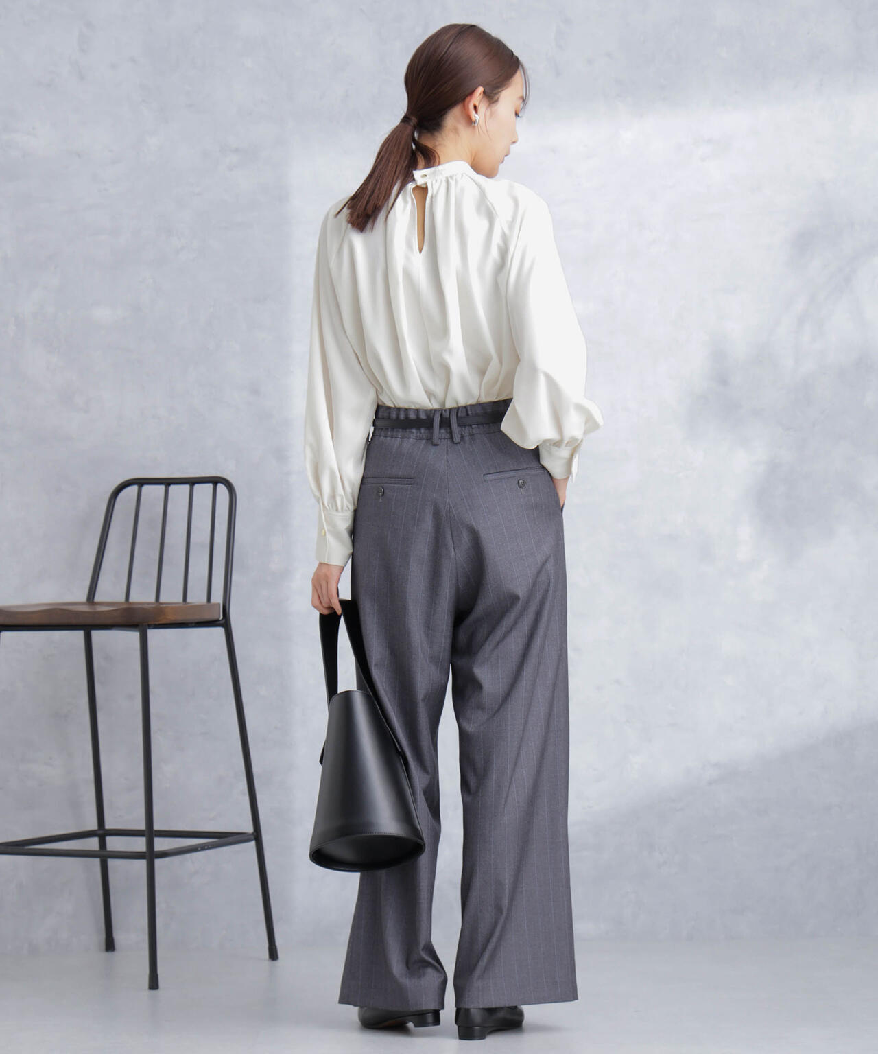 モダールピーチスタンドギャザーブラウス 6694120301