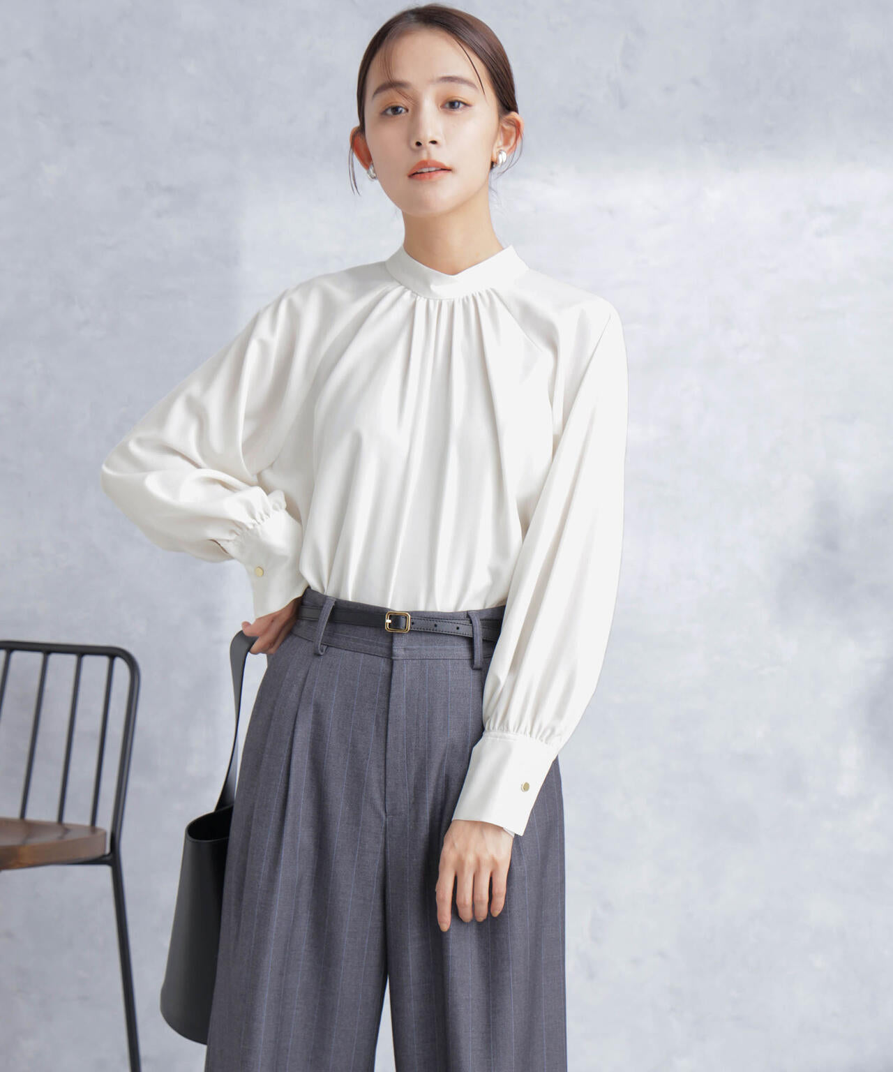 モダールピーチスタンドギャザーブラウス 6694120301