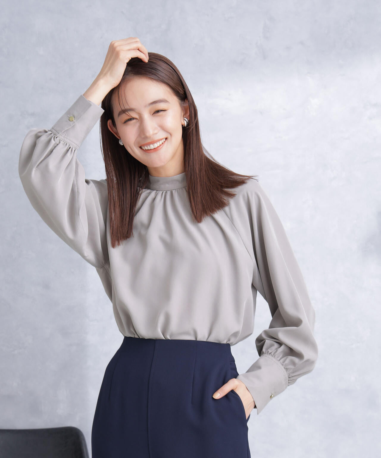 モダールピーチスタンドギャザーブラウス 6694120301