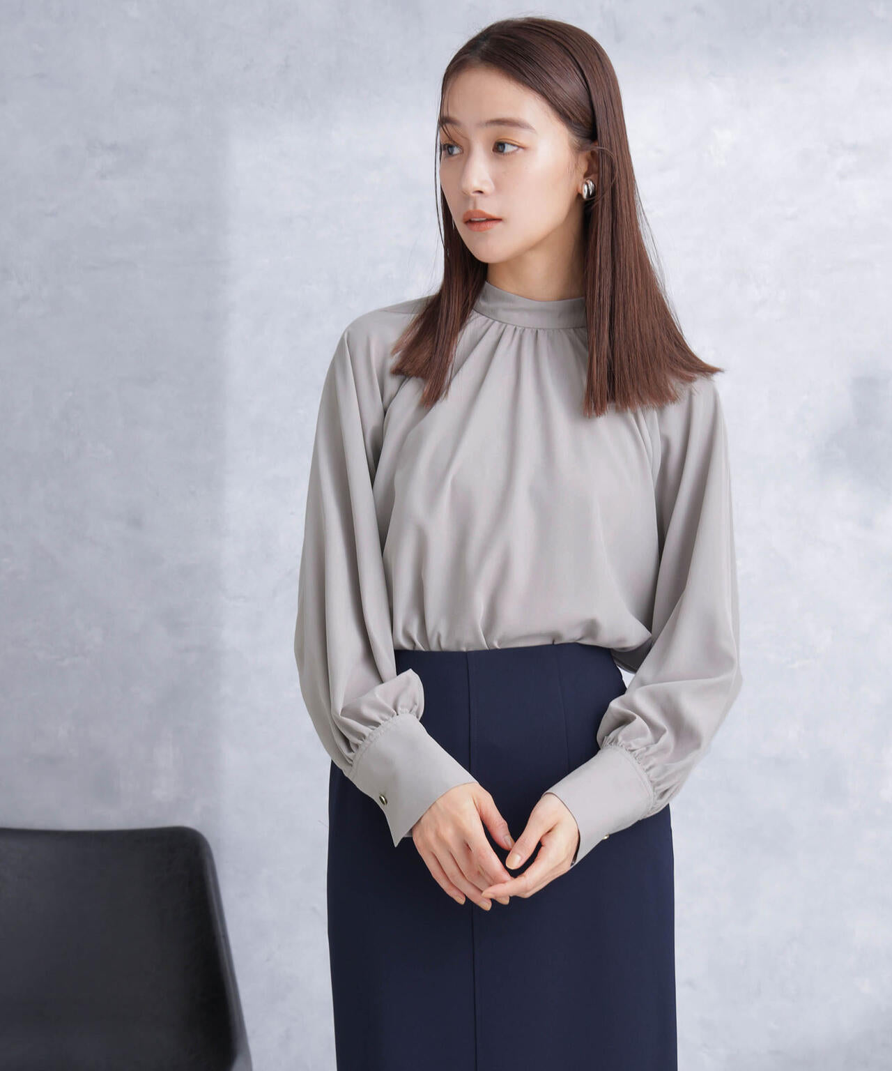 モダールピーチスタンドギャザーブラウス 6694120301