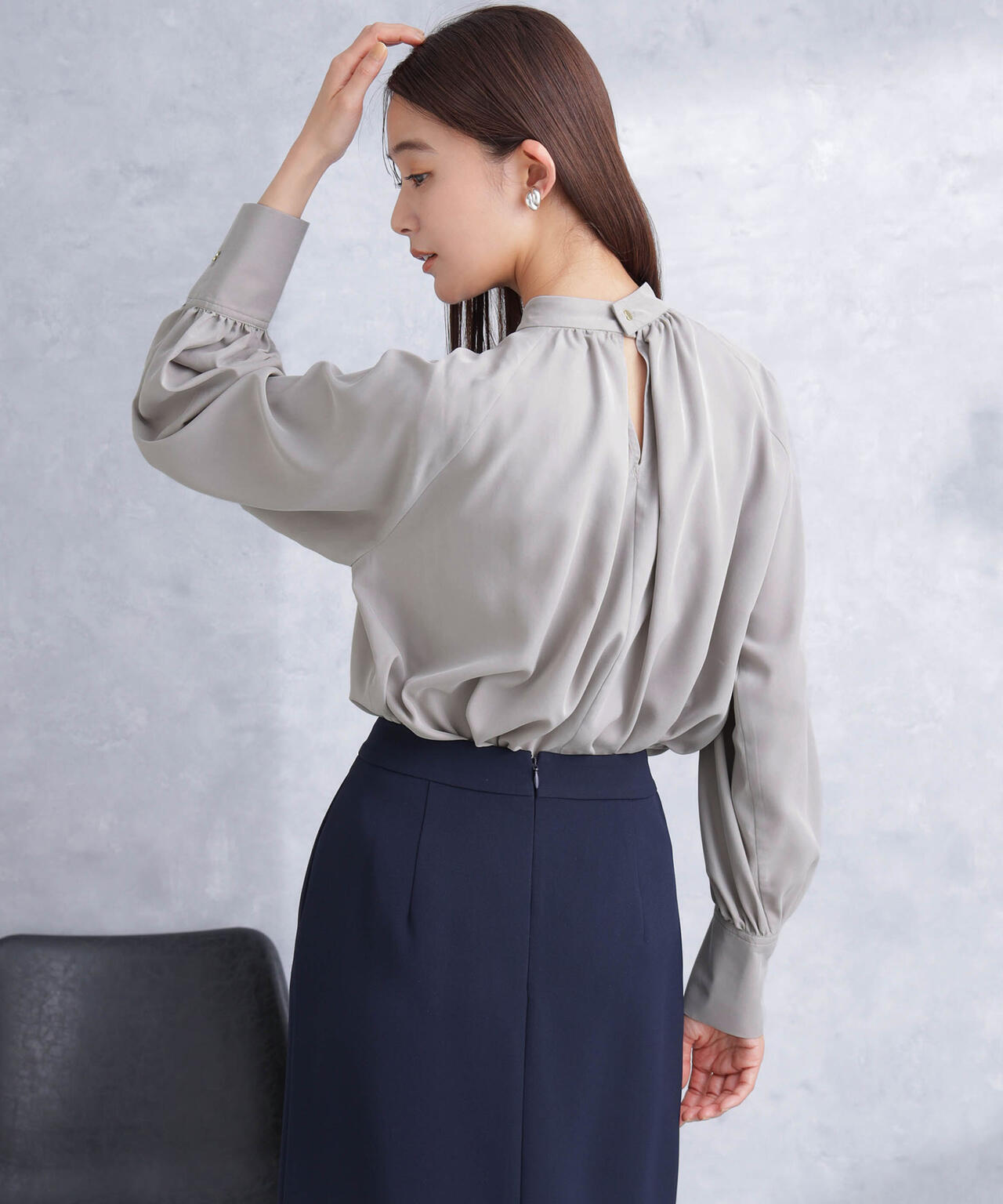モダールピーチスタンドギャザーブラウス 6694120301