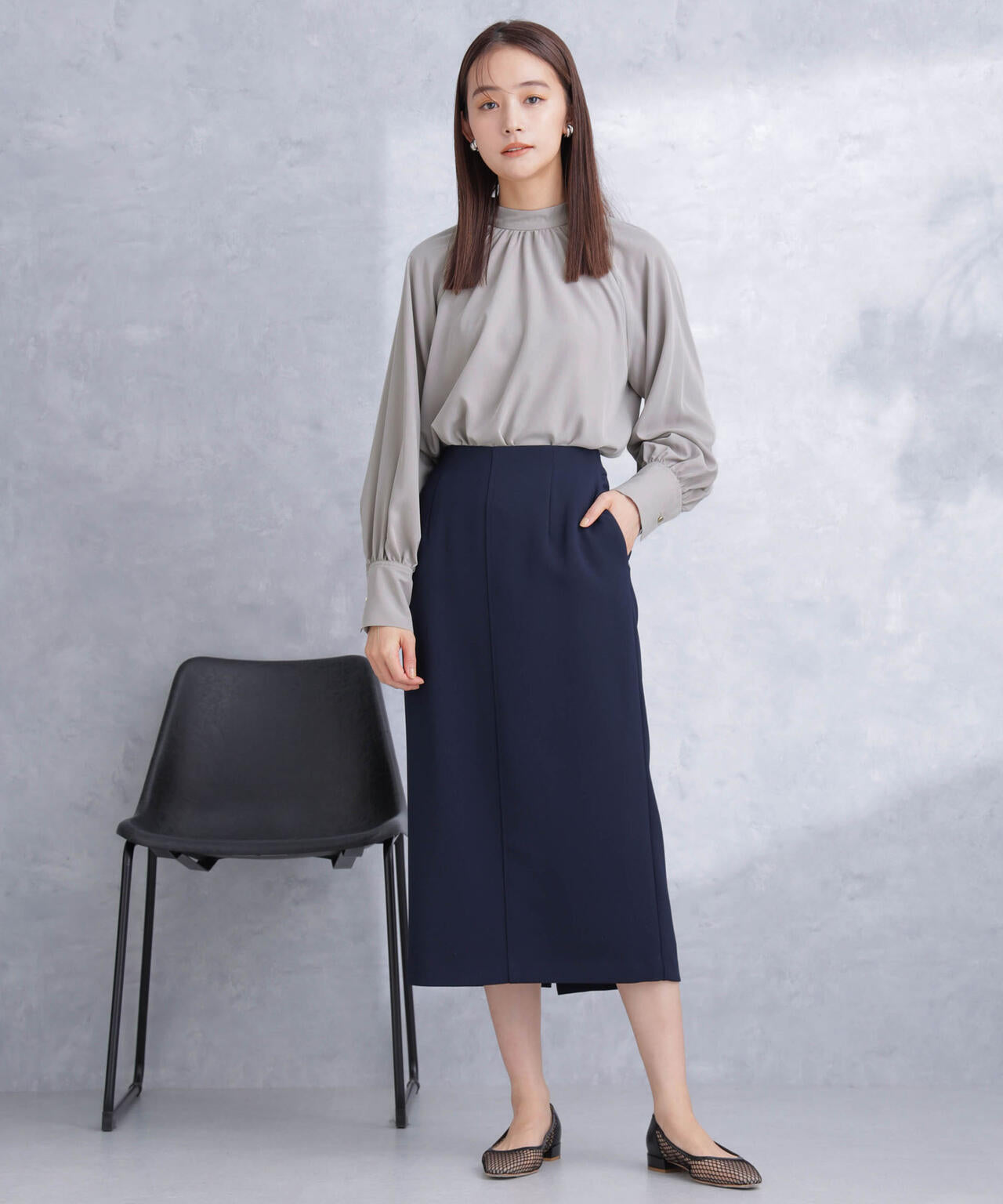 モダールピーチスタンドギャザーブラウス 6694120301