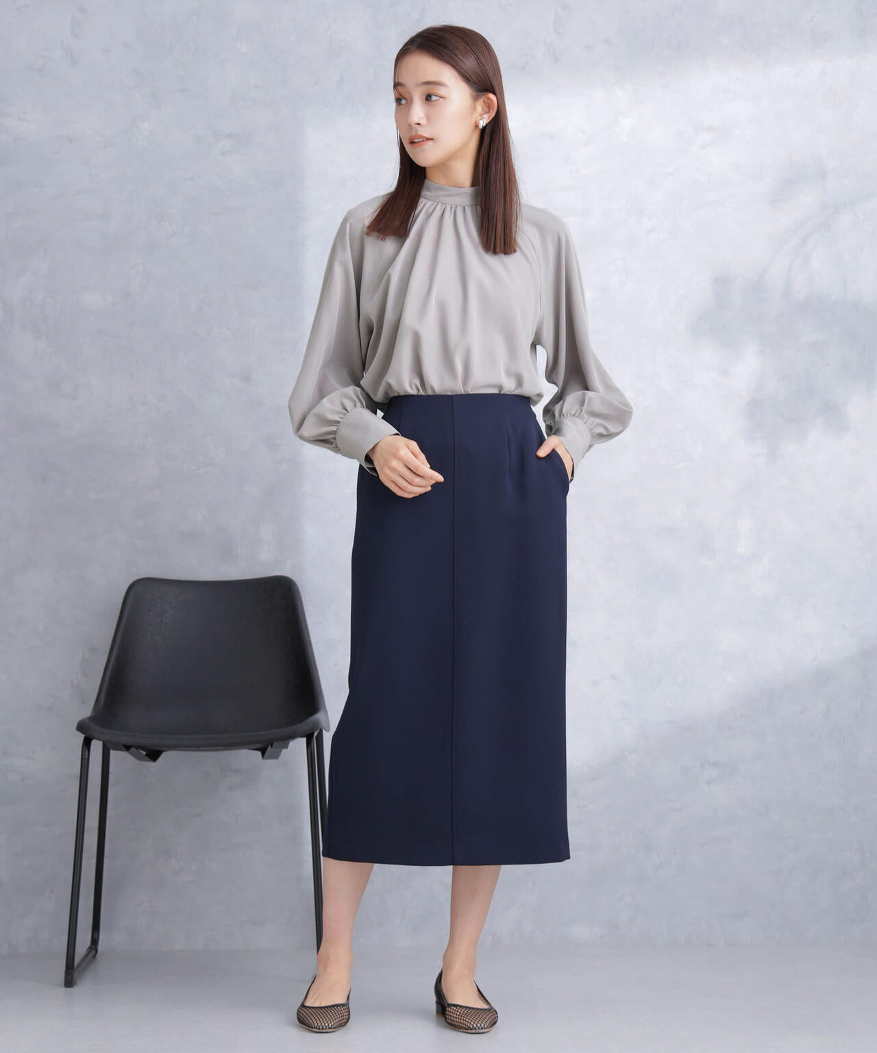 モダールピーチスタンドギャザーブラウス 6694120301