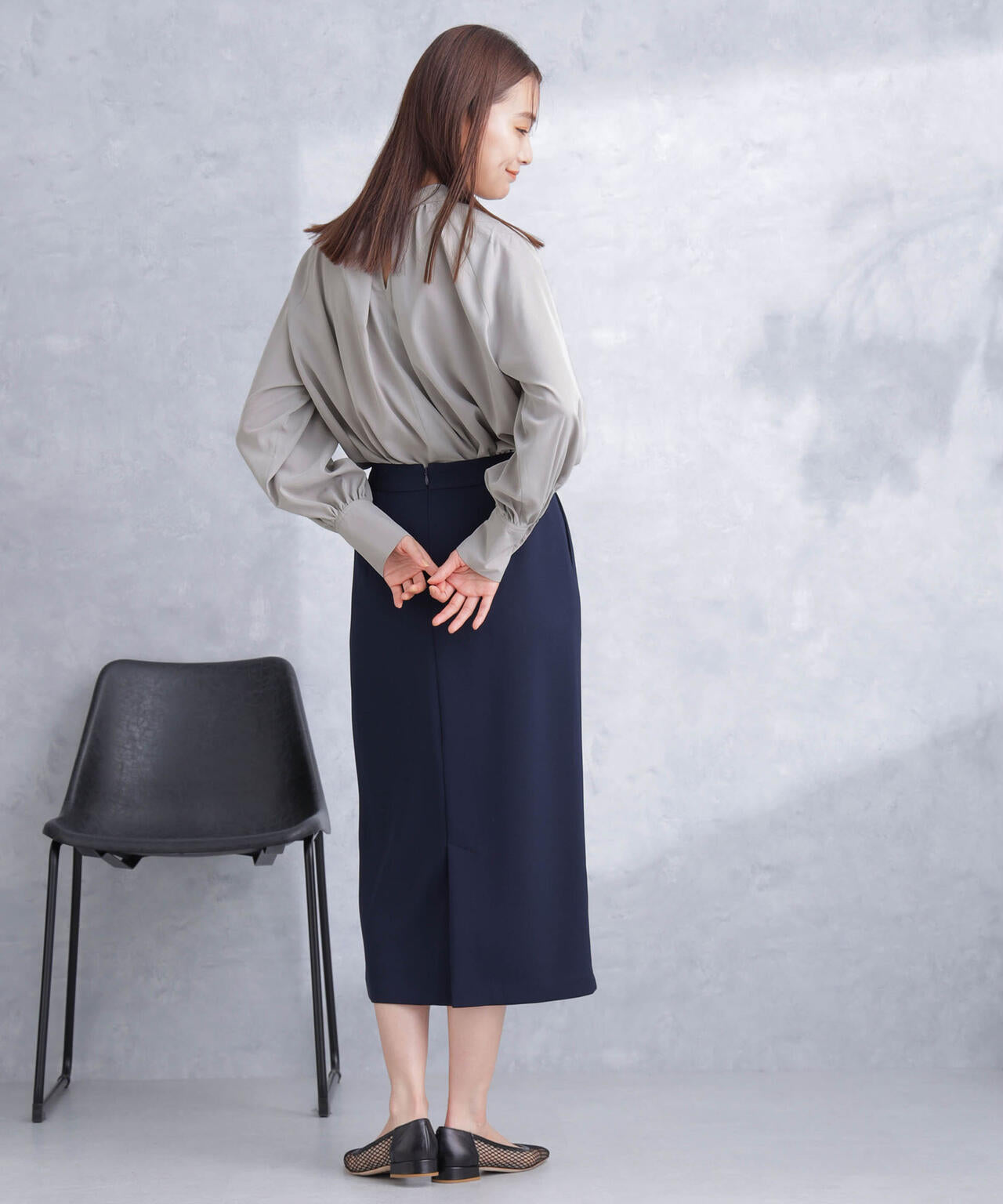 モダールピーチスタンドギャザーブラウス 6694120301