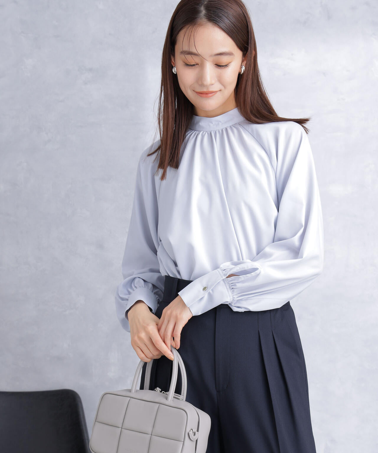 モダールピーチスタンドギャザーブラウス 6694120301