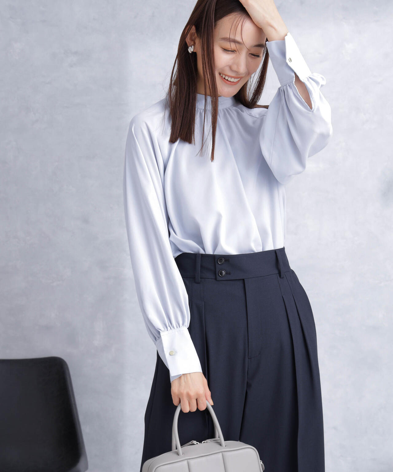 モダールピーチスタンドギャザーブラウス 6694120301