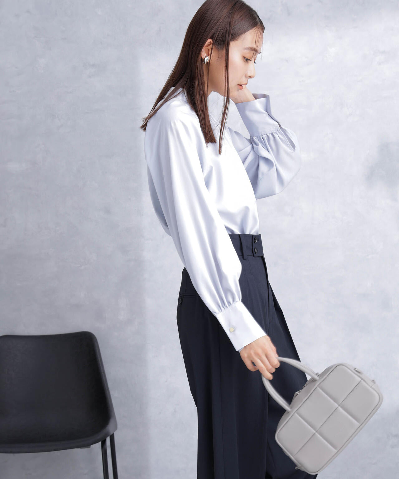 モダールピーチスタンドギャザーブラウス 6694120301