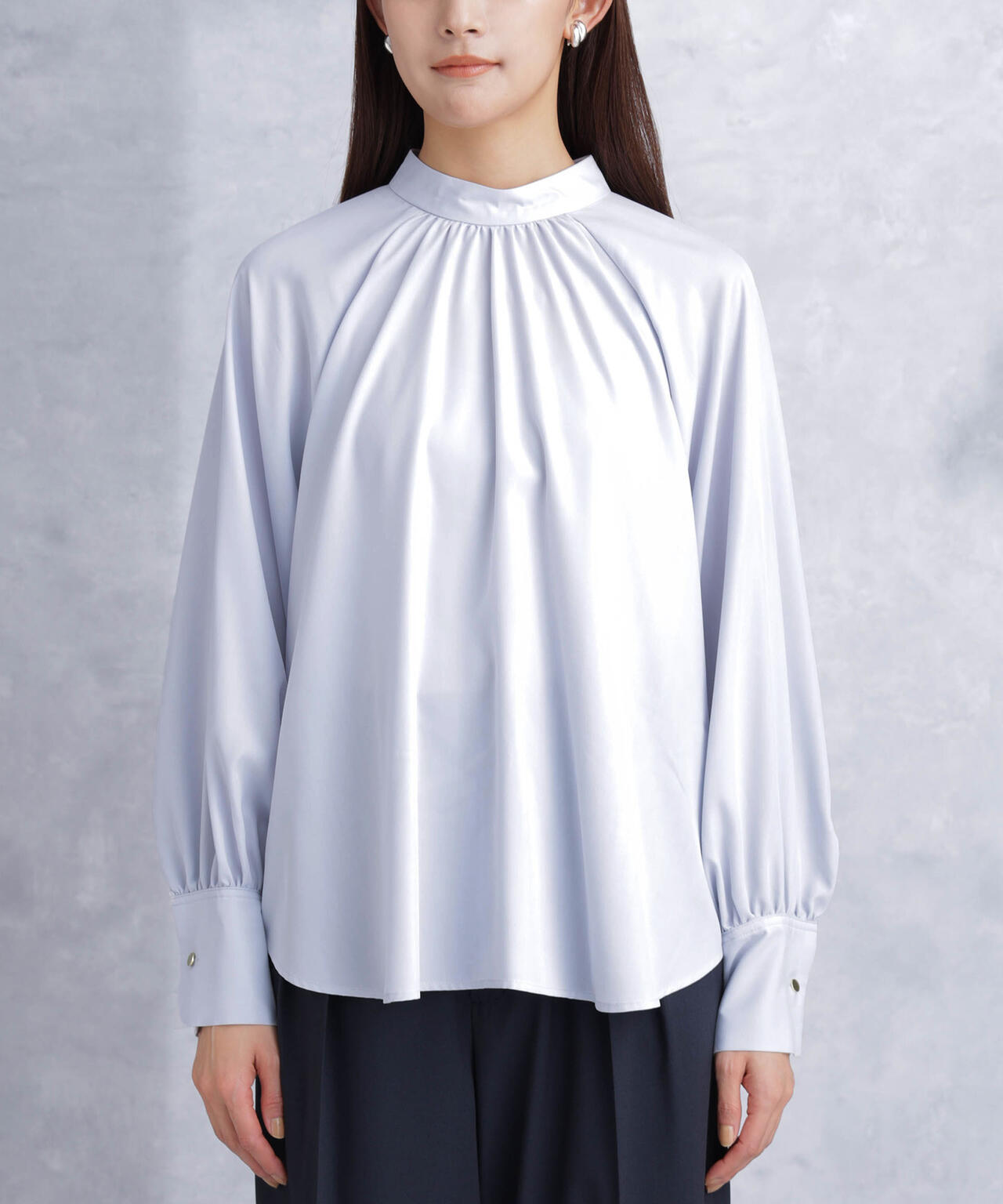モダールピーチスタンドギャザーブラウス 6694120301