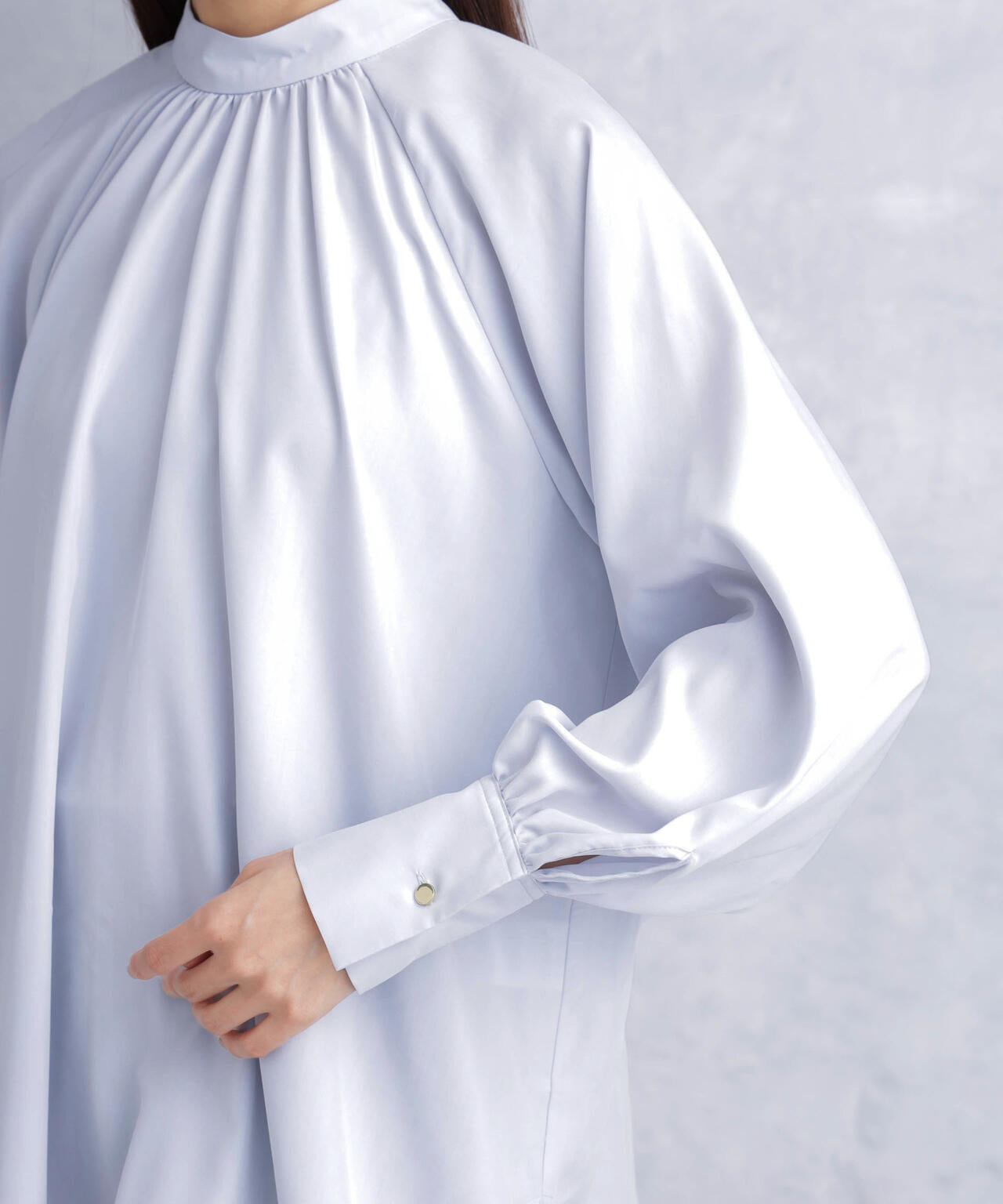 モダールピーチスタンドギャザーブラウス 6694120301