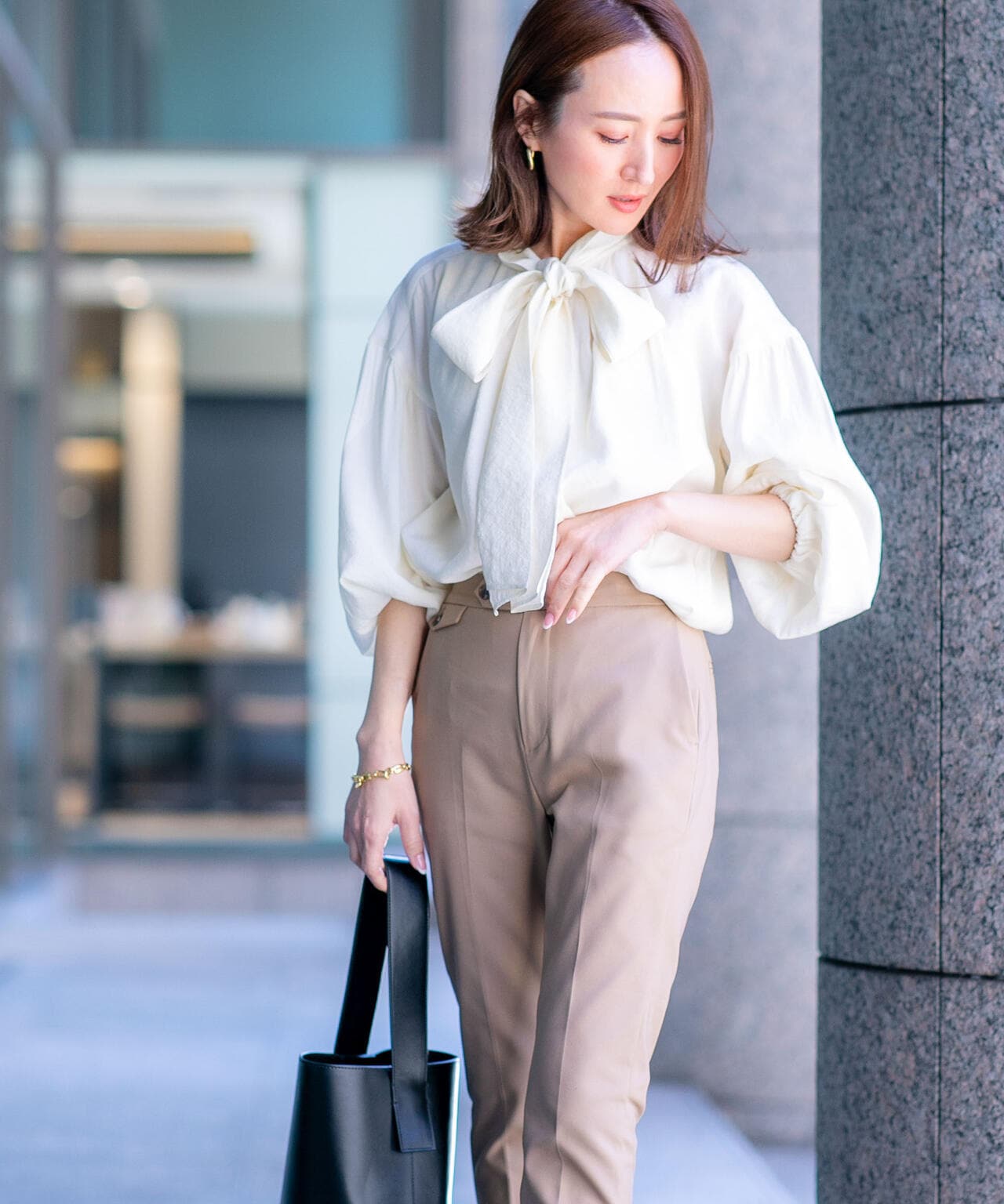 「星玲奈×NANO universe」ジョーゼットボータイブラウス 6694120316