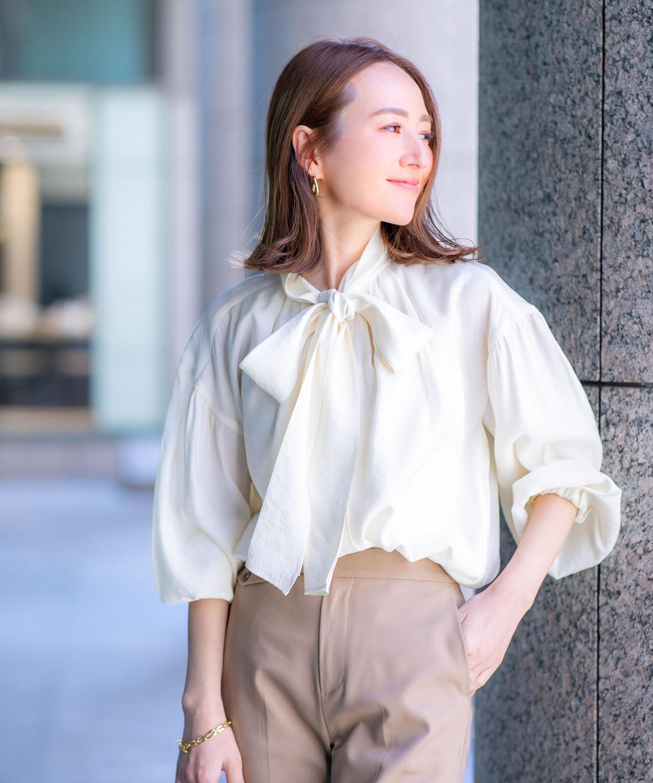 「星玲奈×NANO universe」ジョーゼットボータイブラウス 6694120316