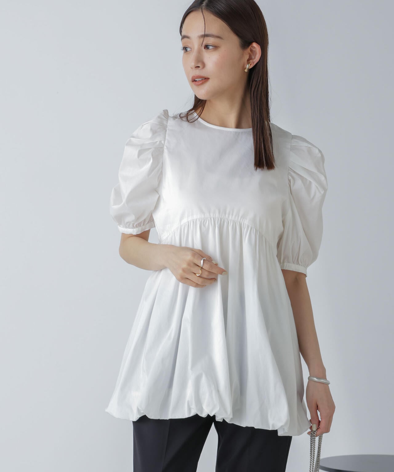 「星玲奈×NANO universe」タックスリーブバルーンブラウス 6694121303