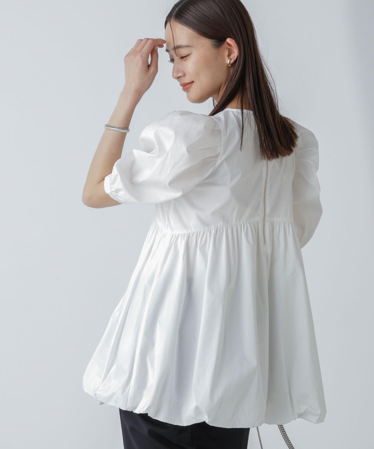 「星玲奈×NANO universe」タックスリーブバルーンブラウス 6694121303