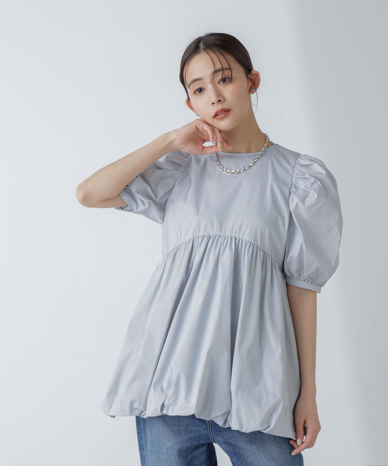 「星玲奈×NANO universe」タックスリーブバルーンブラウス 6694121303