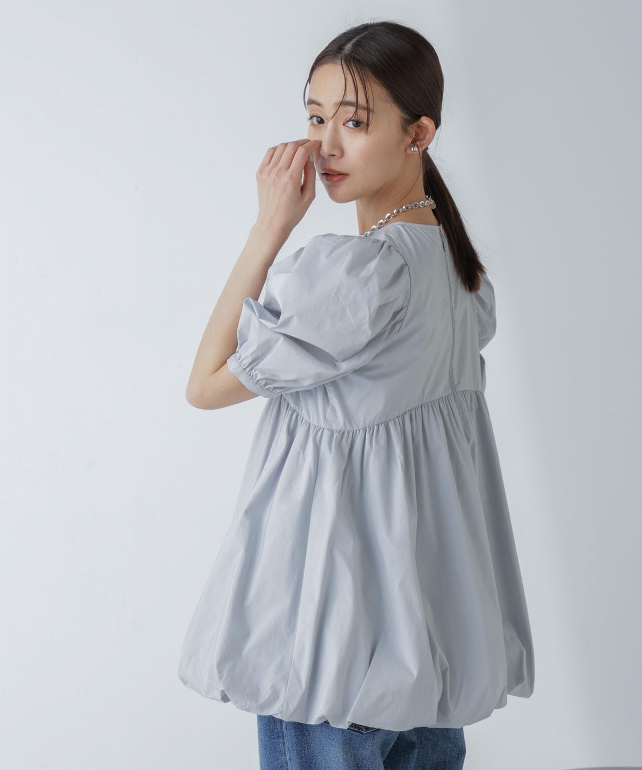 「星玲奈×NANO universe」タックスリーブバルーンブラウス 6694121303