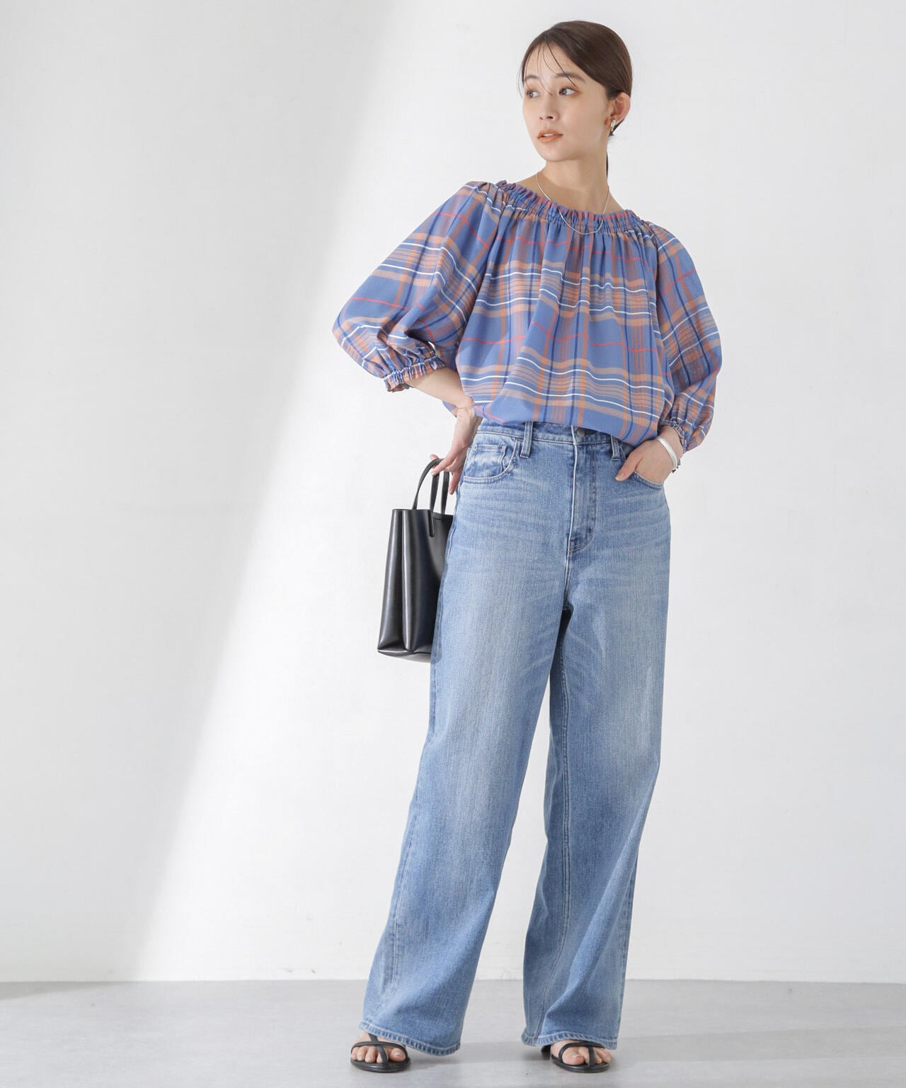 シアーチェックギャザー2wayブラウス 6694121310