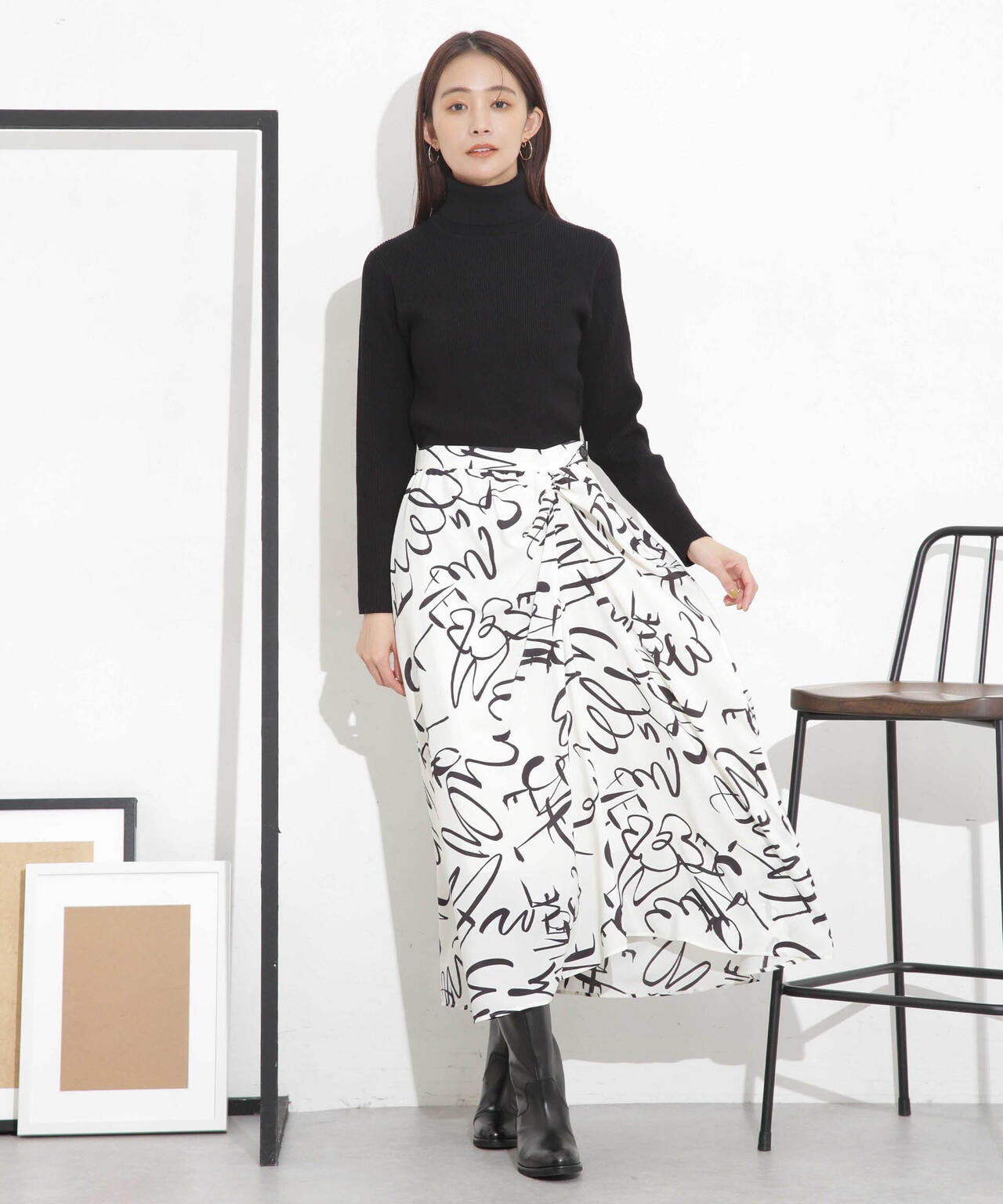 椿オイル加工リブタートルニット 6694122300