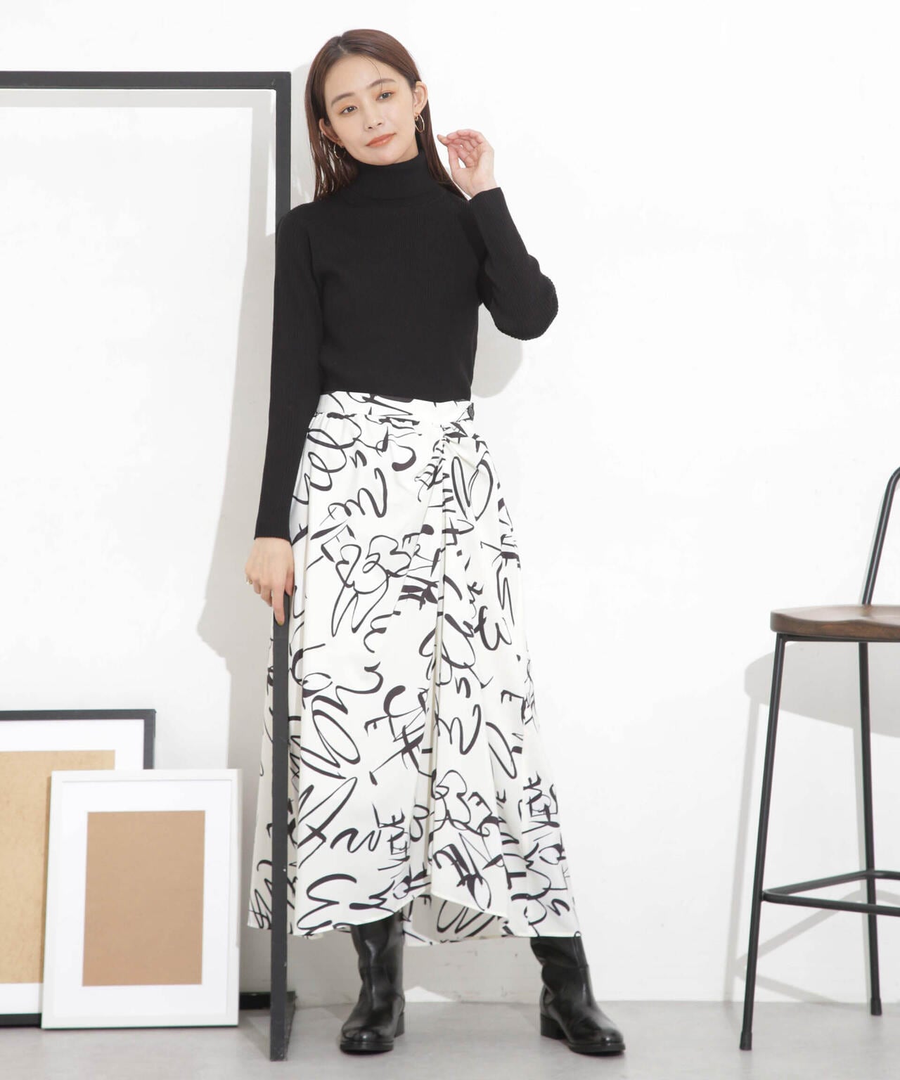 椿オイル加工リブタートルニット 6694122300