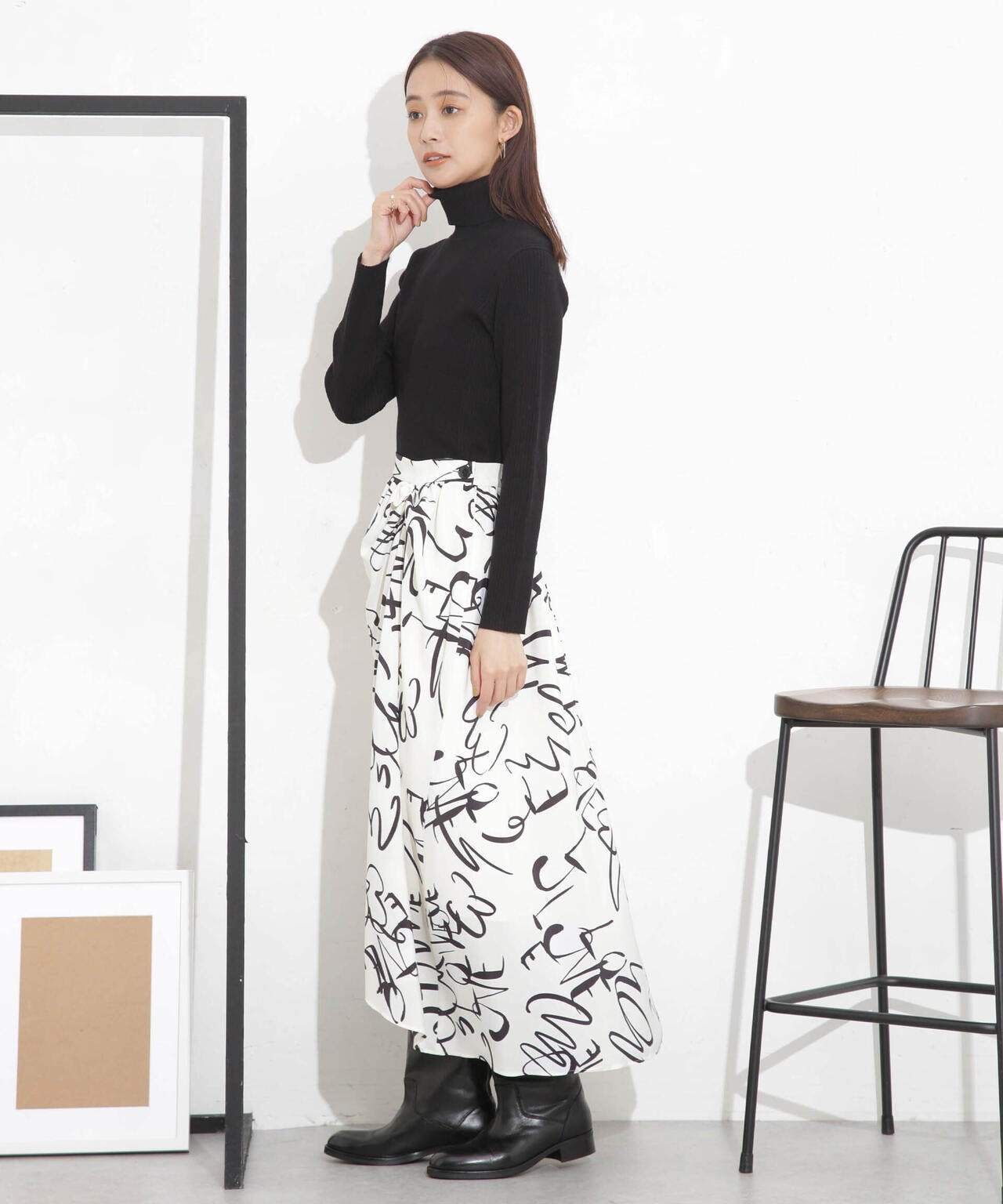 椿オイル加工リブタートルニット 6694122300