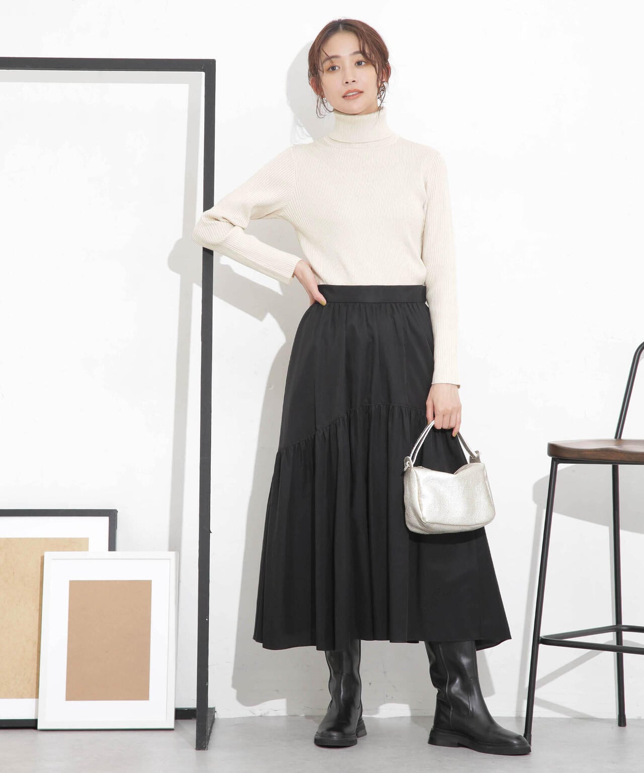 椿オイル加工リブタートルニット 6694122300