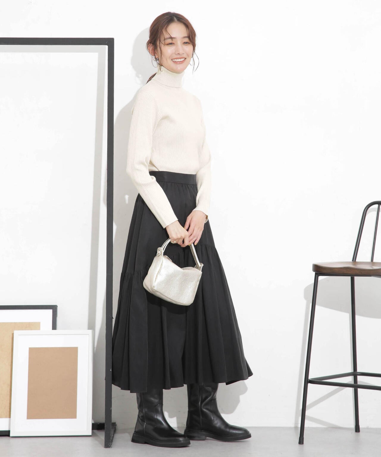 椿オイル加工リブタートルニット 6694122300