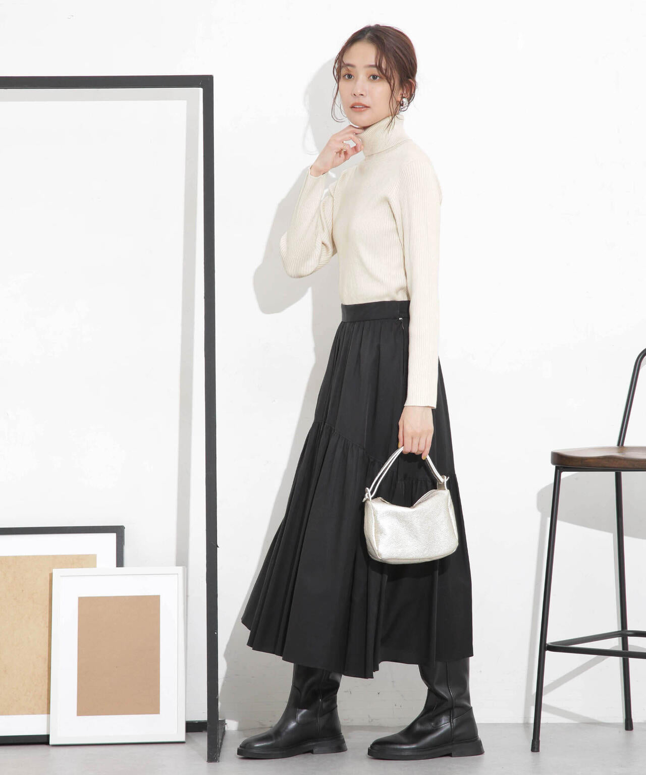 椿オイル加工リブタートルニット 6694122300