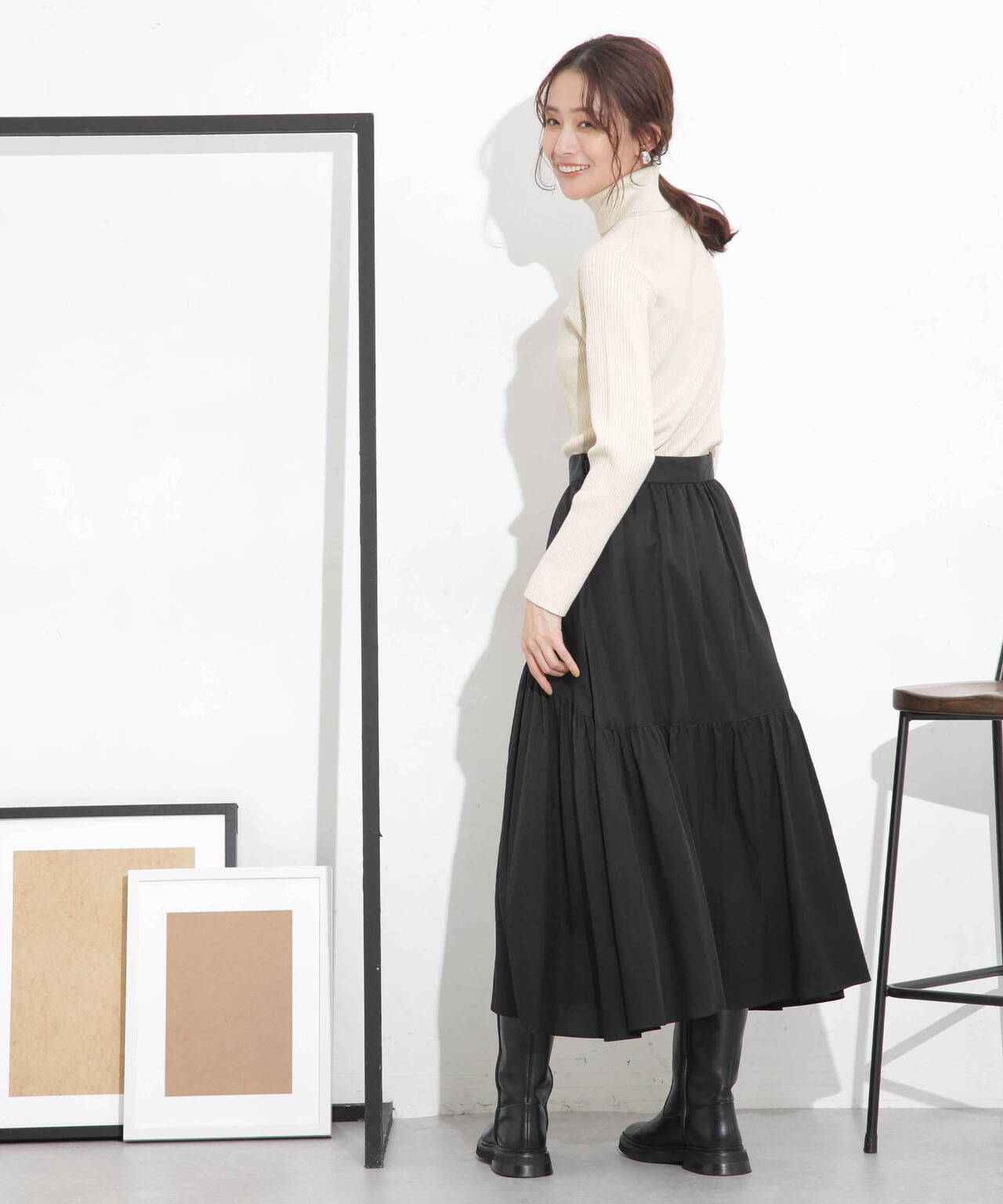 椿オイル加工リブタートルニット 6694122300