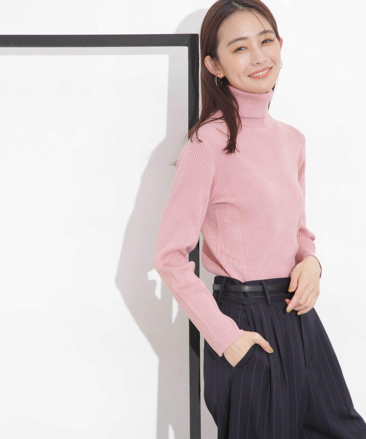 椿オイル加工リブタートルニット 6694122300