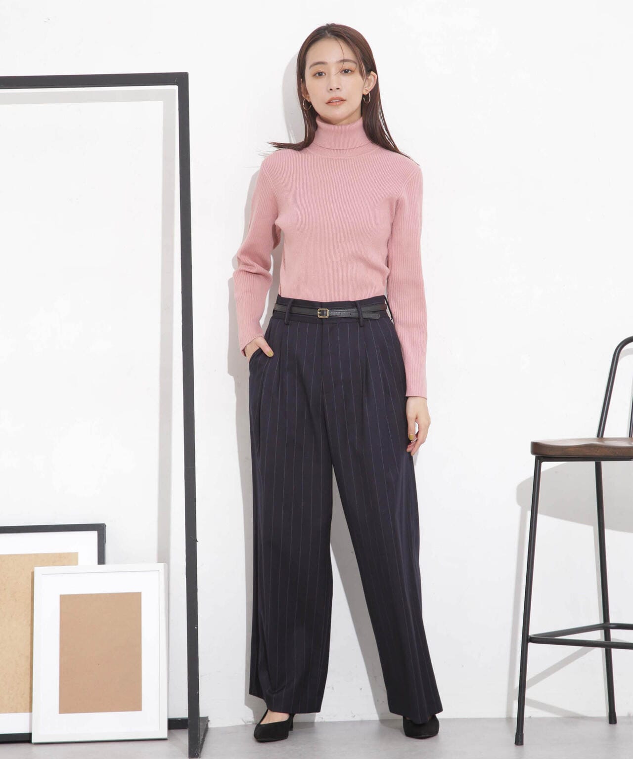 椿オイル加工リブタートルニット 6694122300