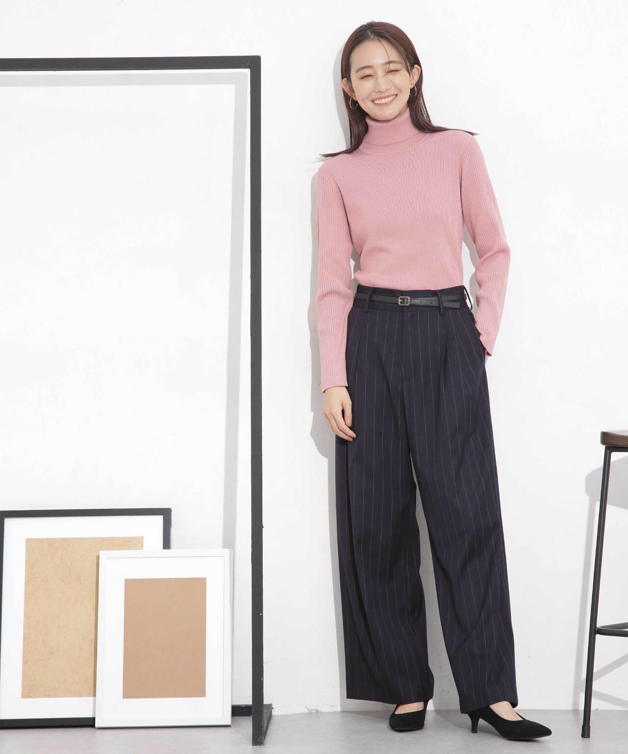 椿オイル加工リブタートルニット 6694122300