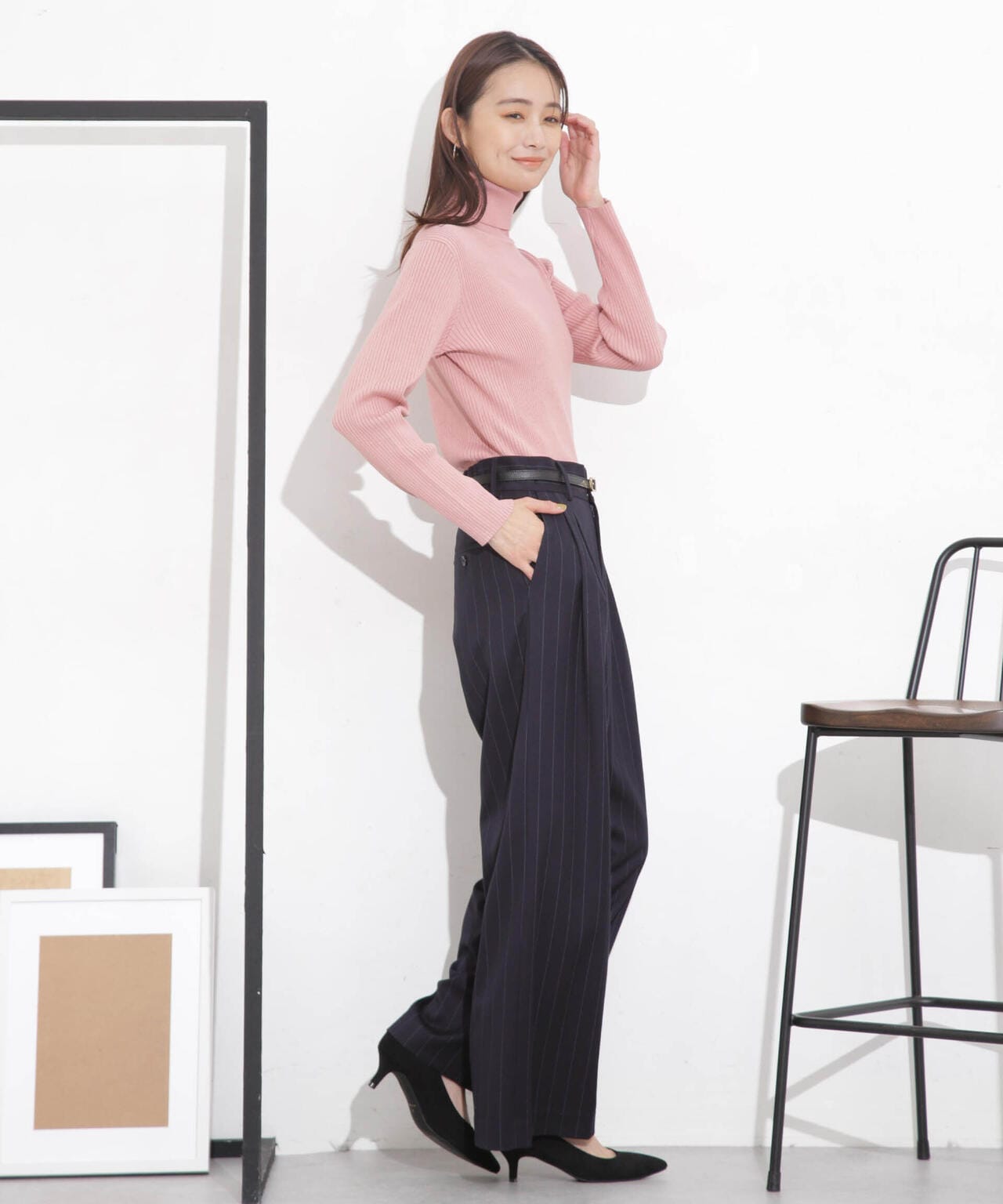 椿オイル加工リブタートルニット 6694122300