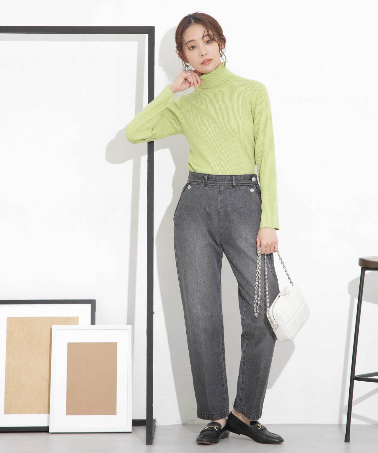 椿オイル加工リブタートルニット 6694122300