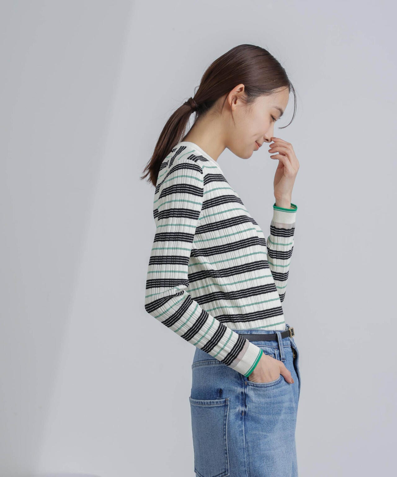 ランダムリブボーダーニットトップス(セットアップ可) 6694122305