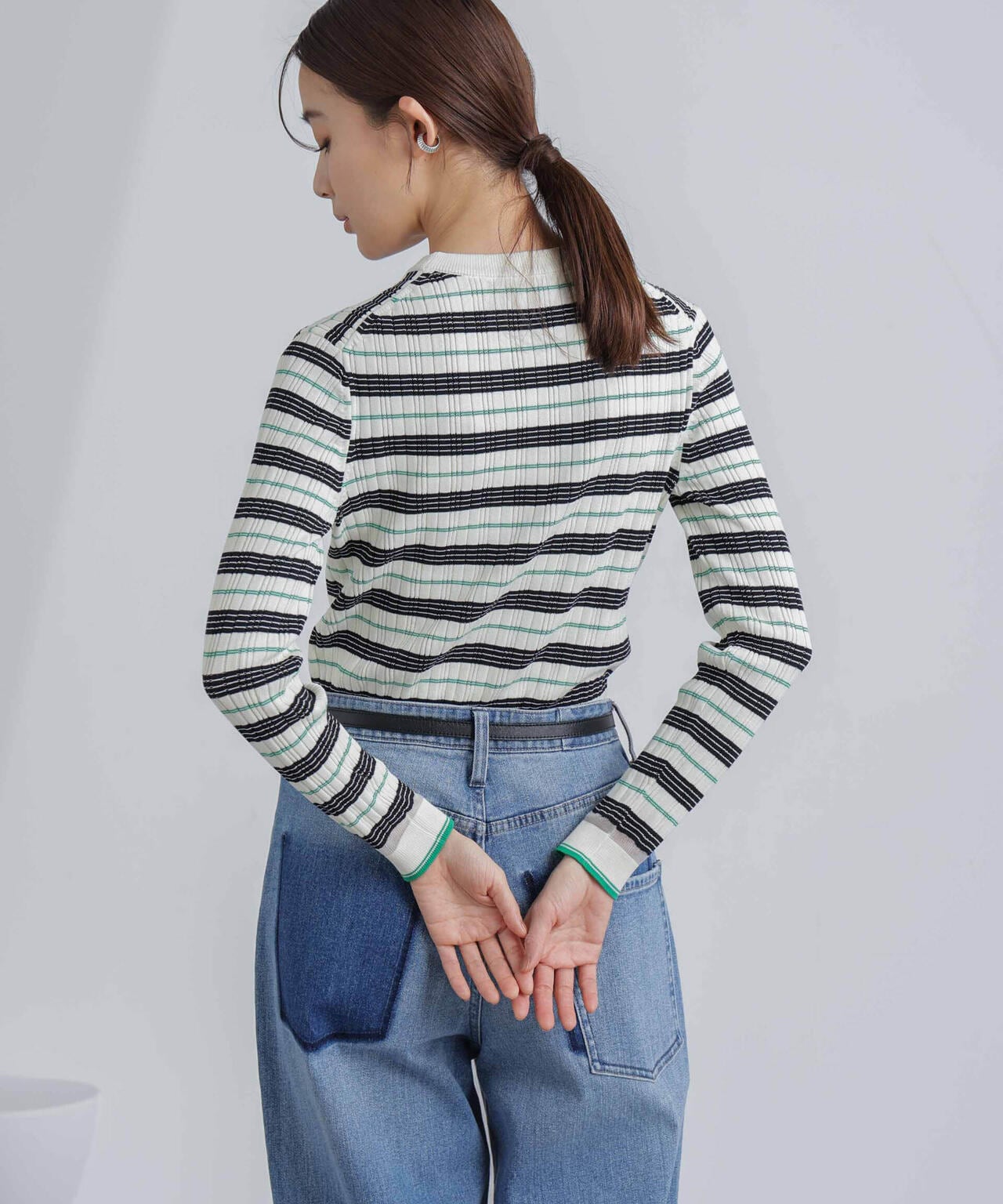 ランダムリブボーダーニットトップス(セットアップ可) 6694122305