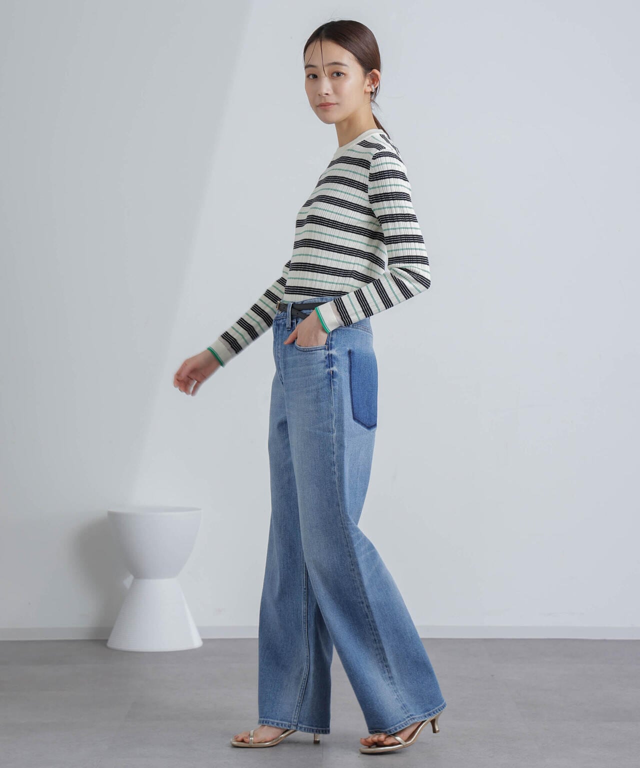 ランダムリブボーダーニットトップス(セットアップ可) 6694122305