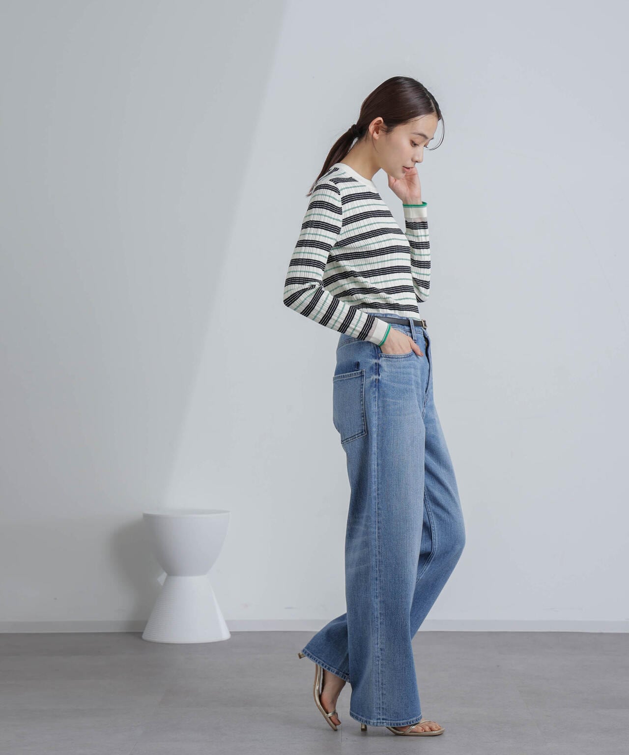 ランダムリブボーダーニットトップス(セットアップ可) 6694122305