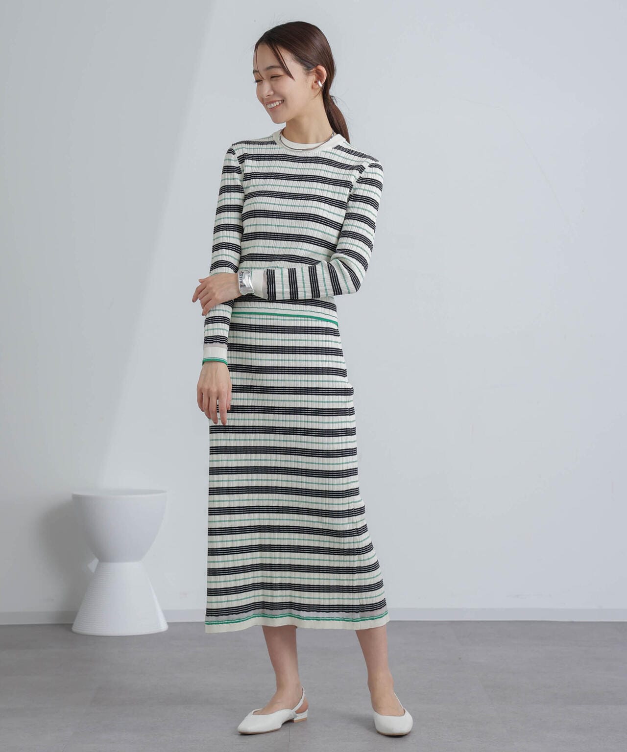 ランダムリブボーダーニットトップス(セットアップ可) 6694122305