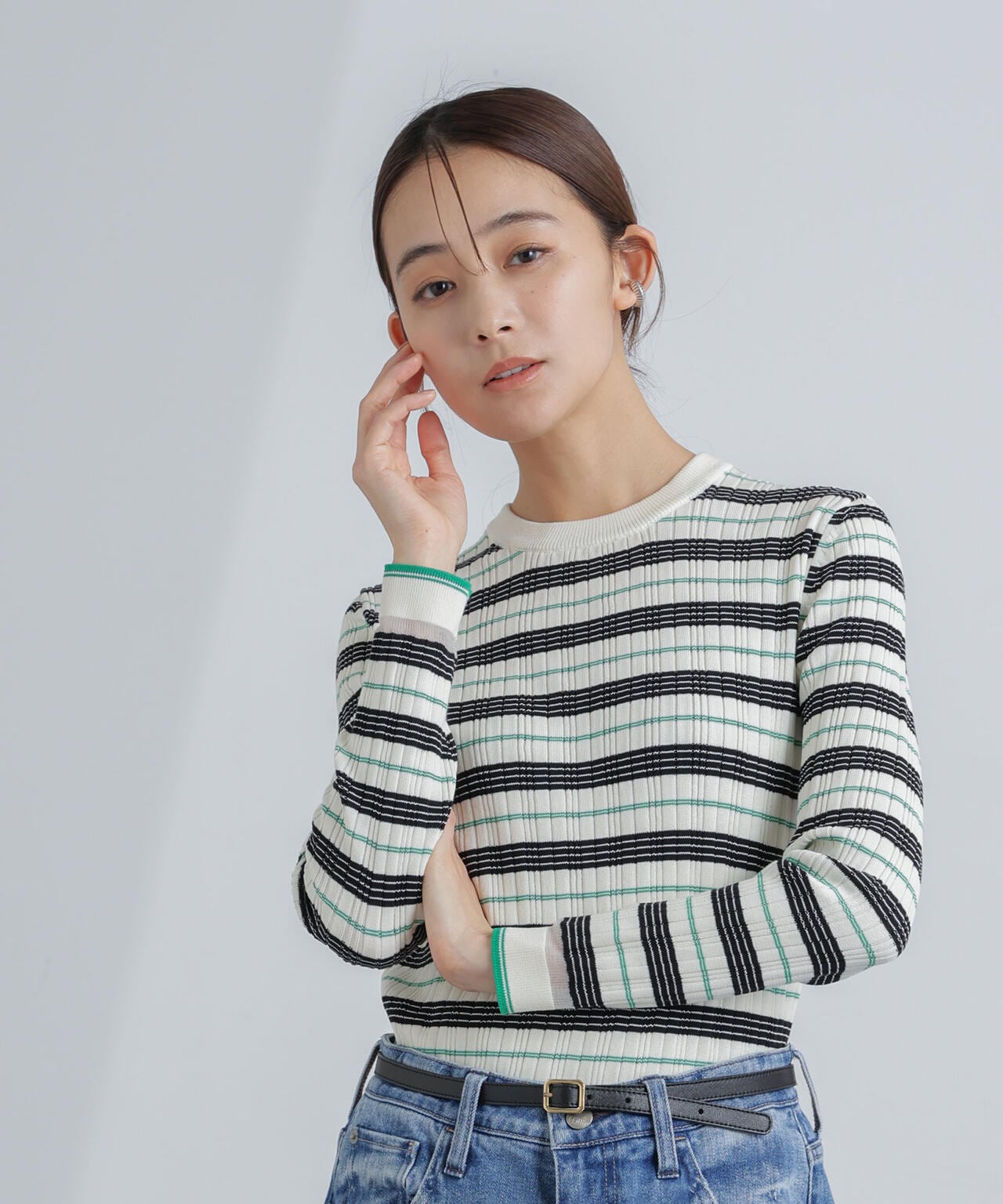 ランダムリブボーダーニットトップス(セットアップ可) 6694122305