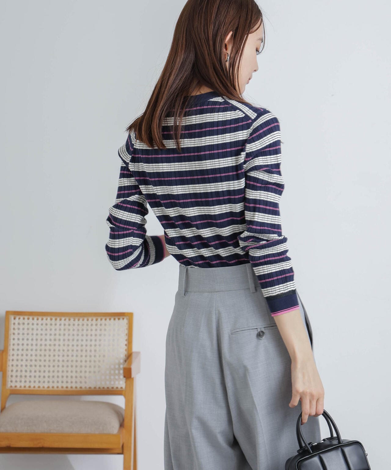 ランダムリブボーダーニットトップス(セットアップ可) 6694122305
