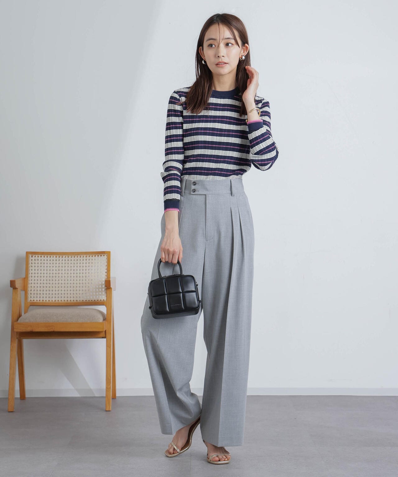 ランダムリブボーダーニットトップス(セットアップ可) 6694122305