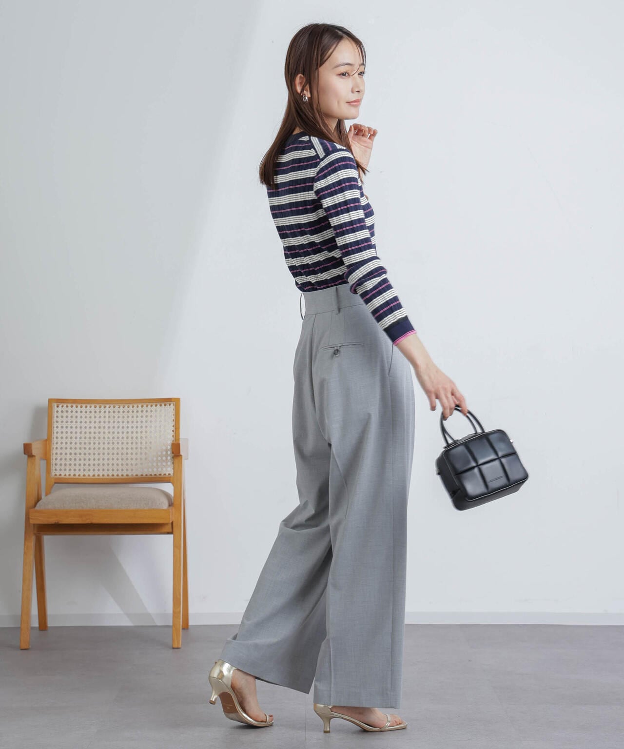 ランダムリブボーダーニットトップス(セットアップ可) 6694122305