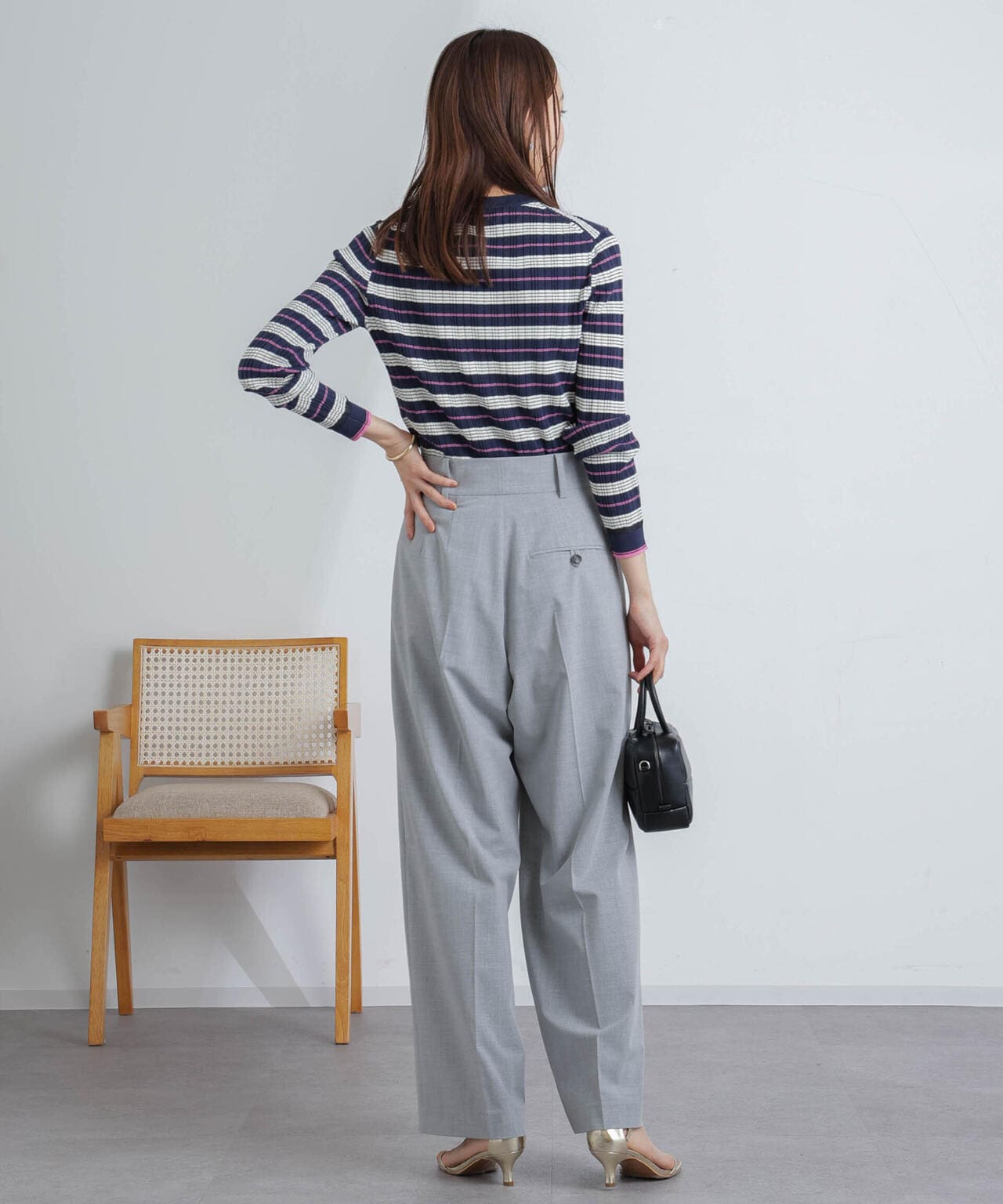 ランダムリブボーダーニットトップス(セットアップ可) 6694122305