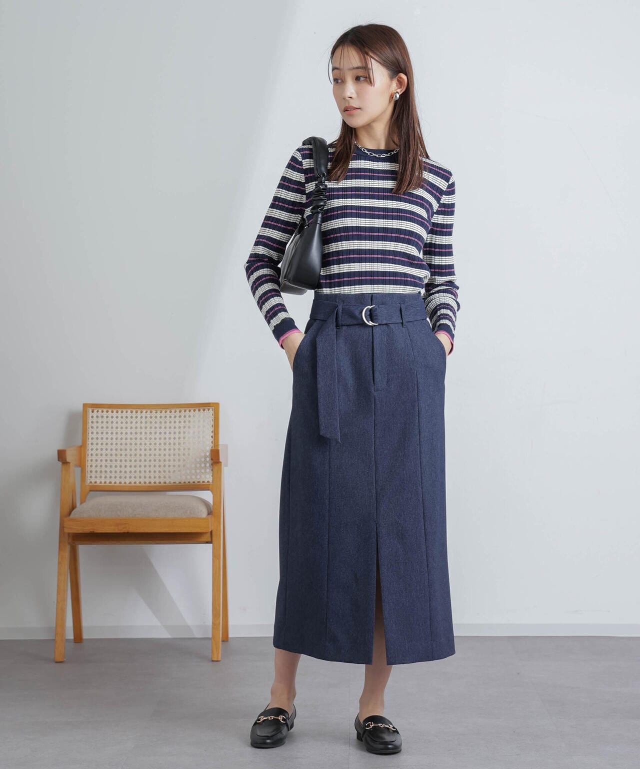 ランダムリブボーダーニットトップス(セットアップ可) 6694122305