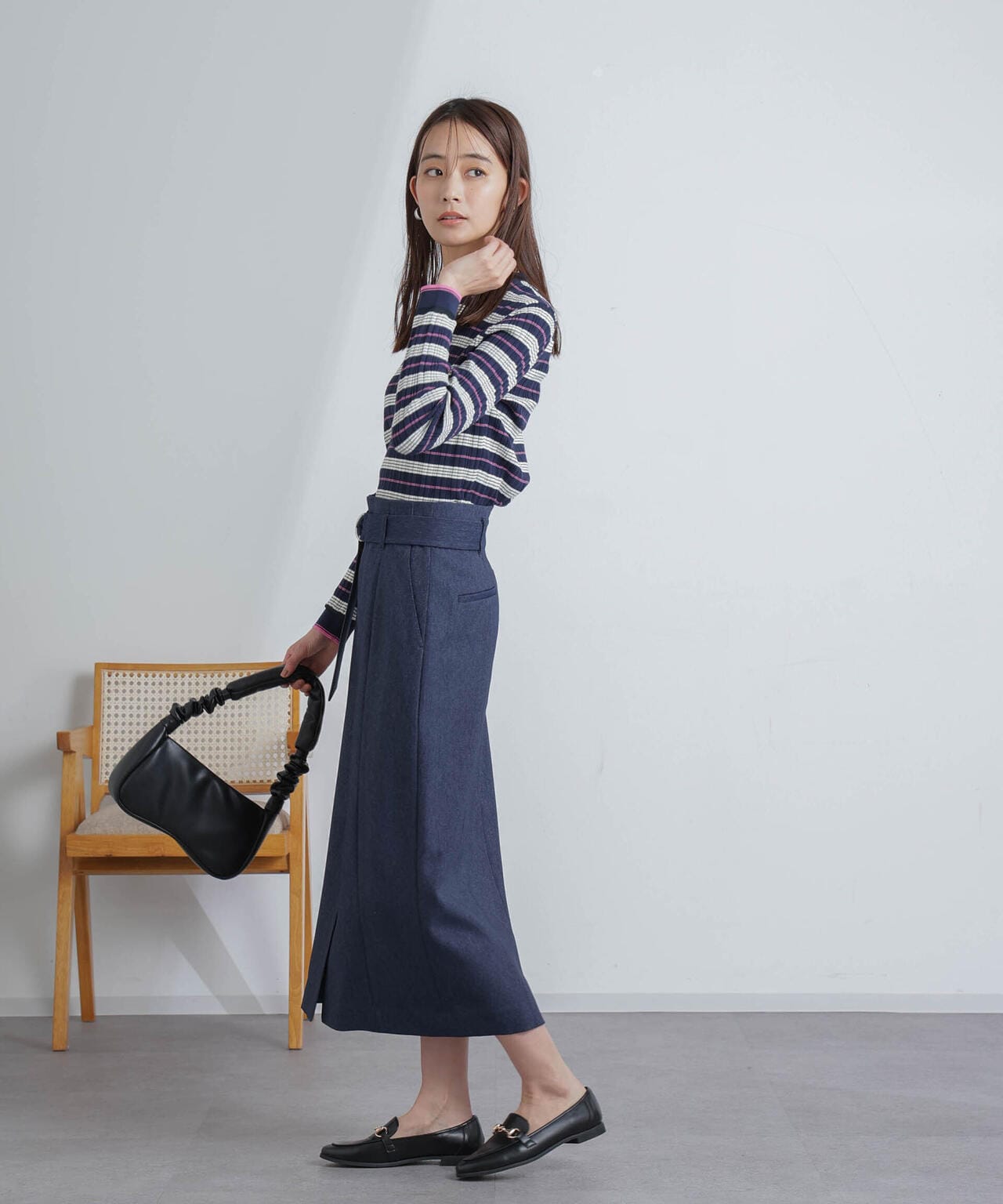 ランダムリブボーダーニットトップス(セットアップ可) 6694122305