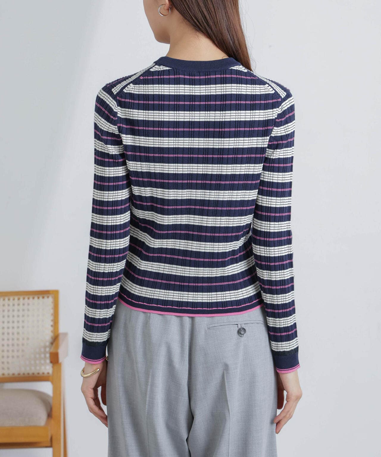 ランダムリブボーダーニットトップス(セットアップ可) 6694122305