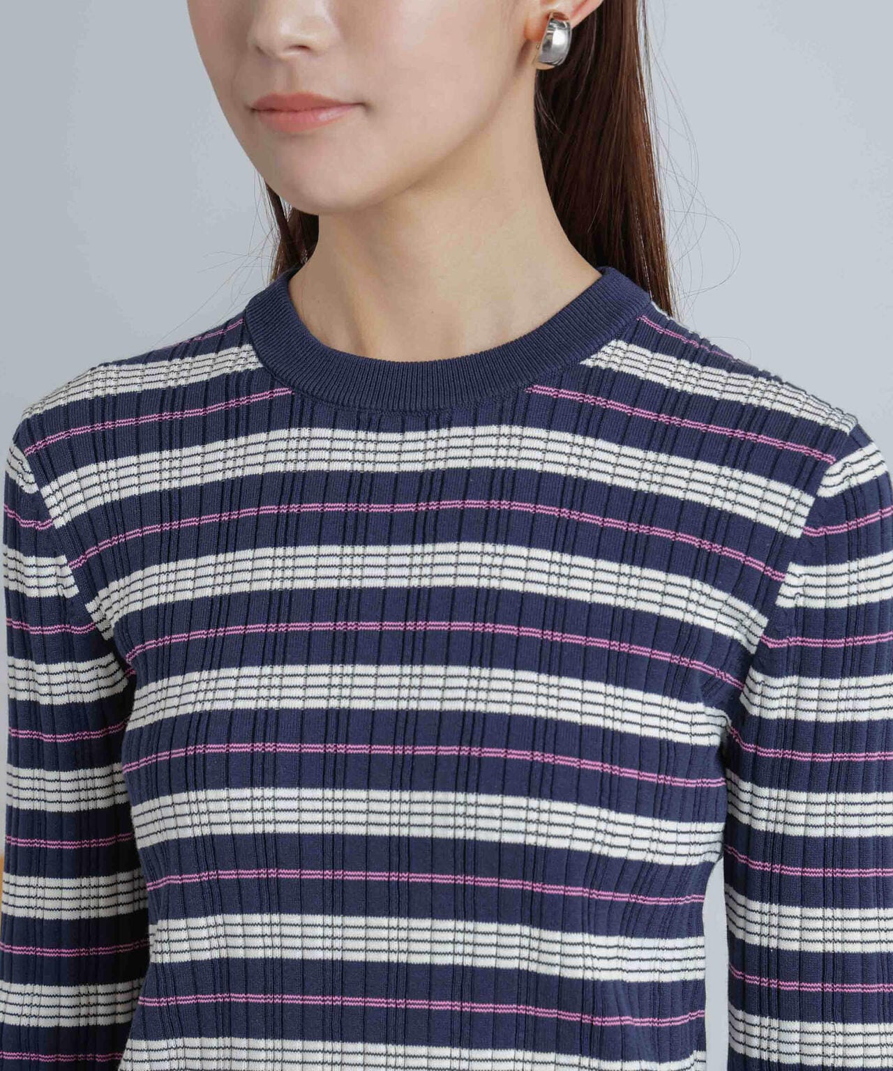 ランダムリブボーダーニットトップス(セットアップ可) 6694122305