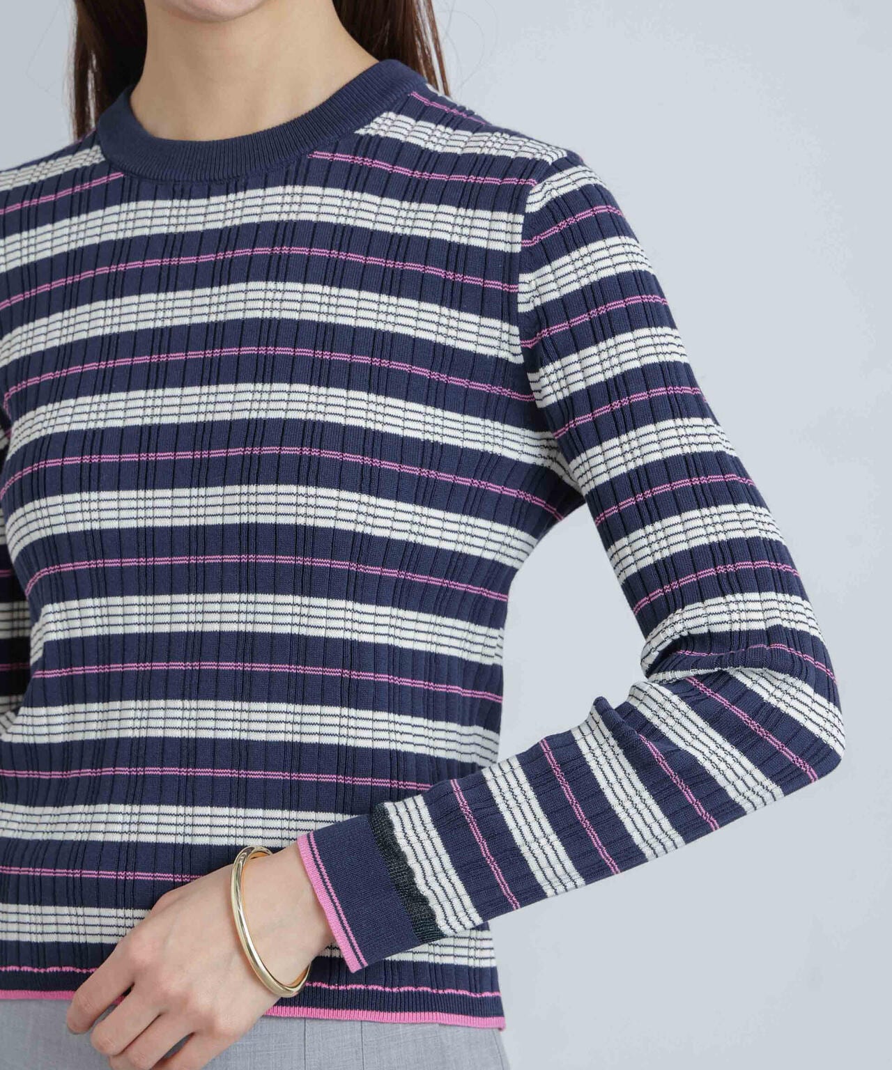 ランダムリブボーダーニットトップス(セットアップ可) 6694122305