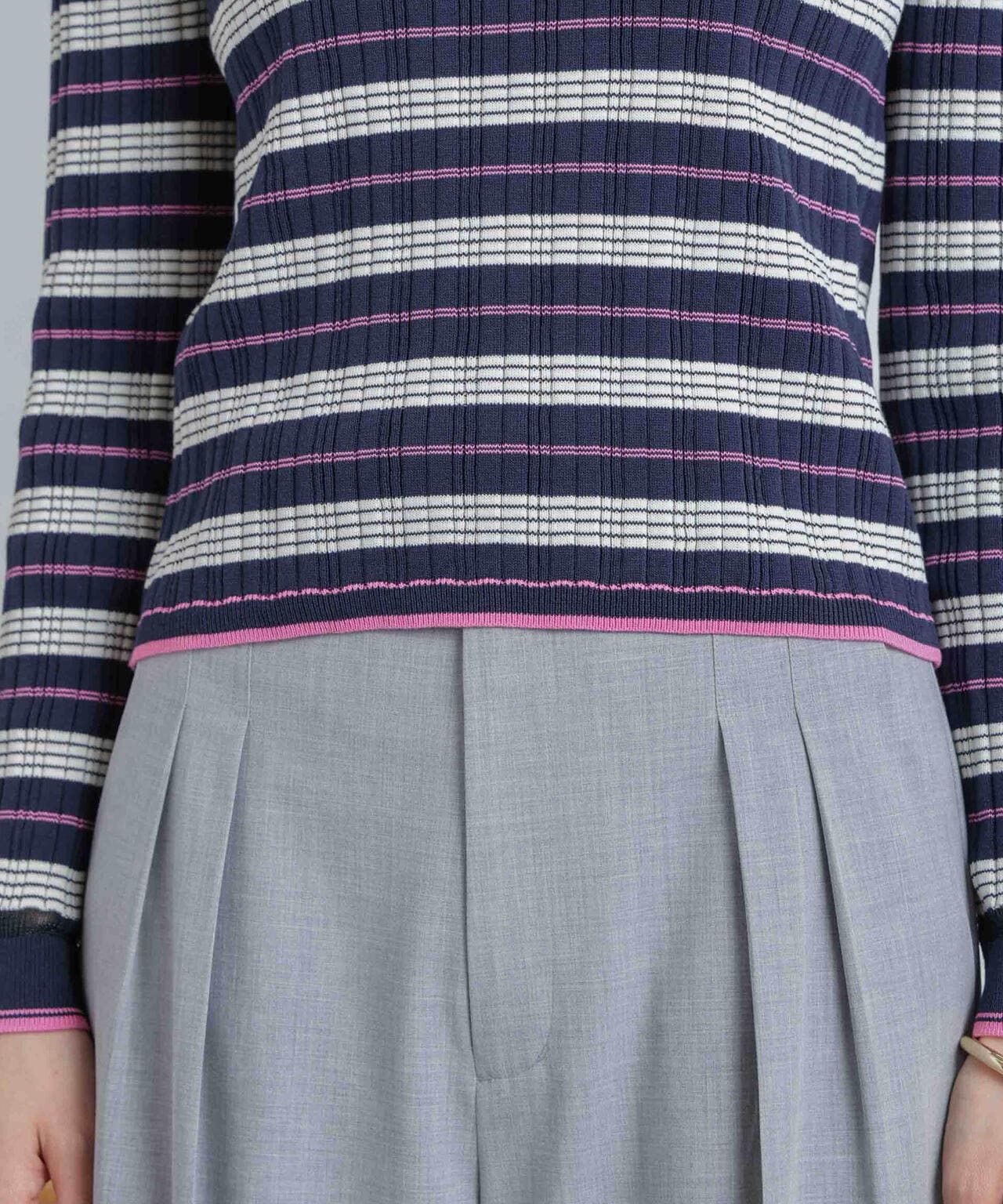 ランダムリブボーダーニットトップス(セットアップ可) 6694122305