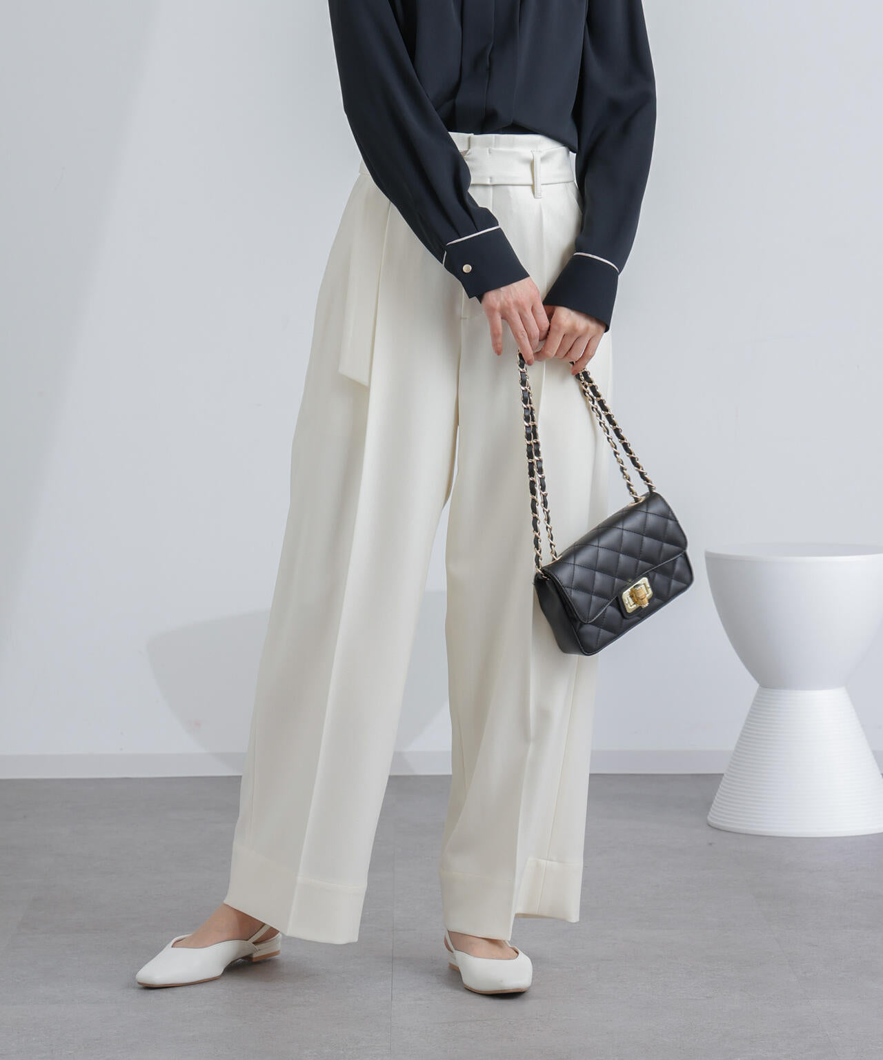 共ベルト付きハイウエストパンツ 6694127304